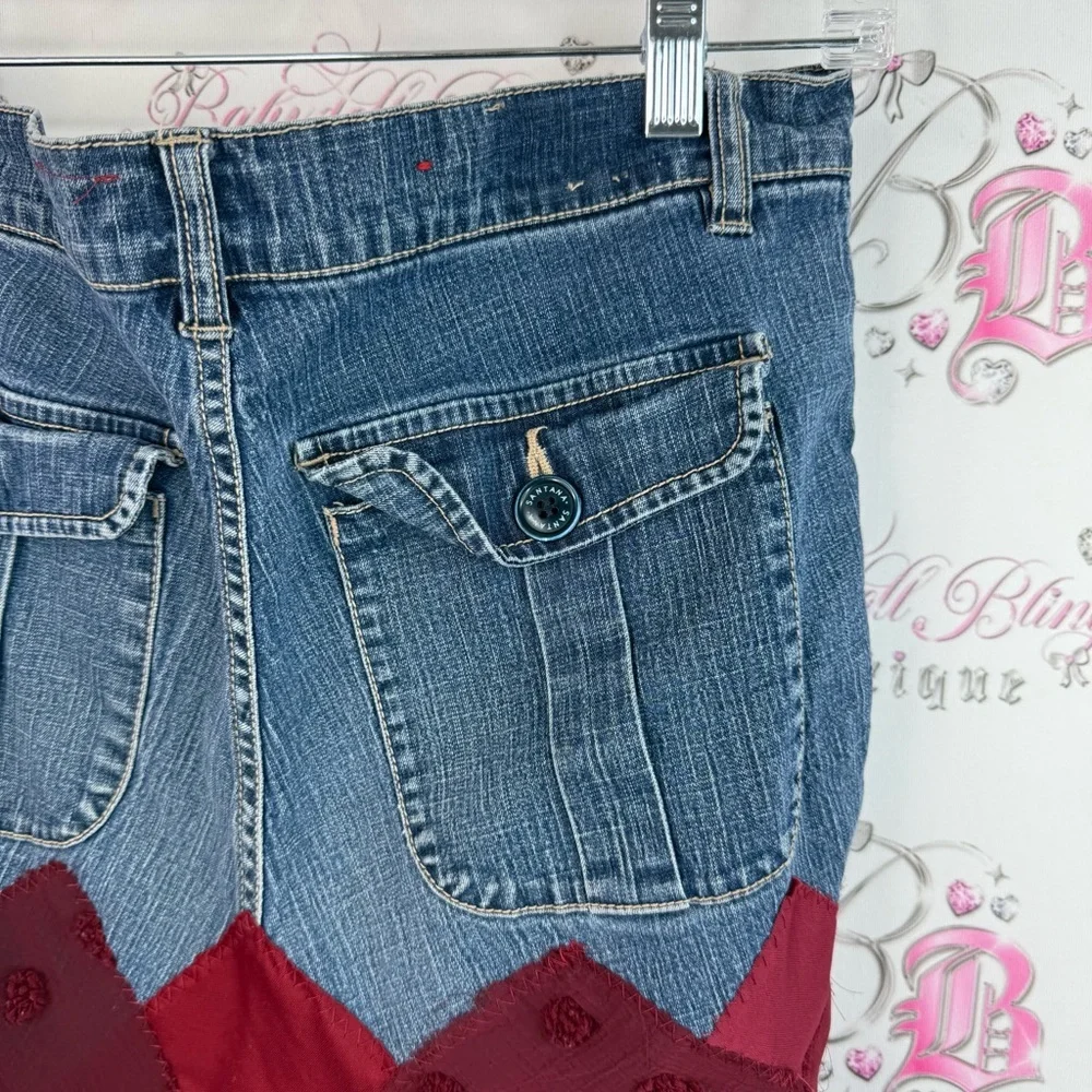 Once again fairy skirt Y2K red Asymmetrical Denim Waist Burgundy Tulle Skirt - Picture 8 of 12